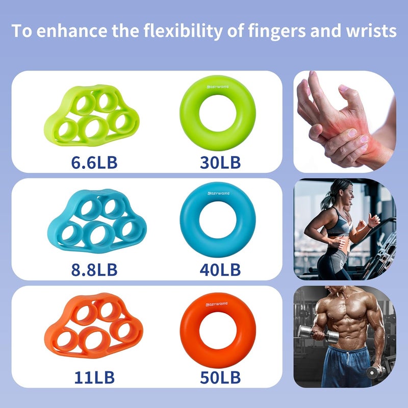 CQSYWQING Hand Grip Strengthener, Finger Exerciser, Grip Strength Trainer (6 PCS),New Material,Forearm Grip Workout, Finger Stretcher, Relieve Wrist Pain, Carpal Tunnel, Trigger Finger, Mallet Finger - Image 2
